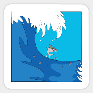 Big wave with sharks Sticker